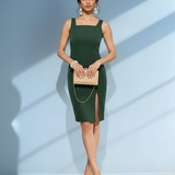 Rochie midi cu bretele și slit pe picior verde 