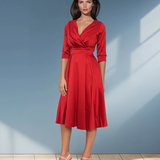 Rochie midi cu buzunare și mânecă 3/4 rosu 