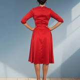 Rochie midi cu buzunare și mânecă 3/4 rosu 