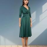 Rochie midi cu buzunare și mânecă 3/4 verde 
