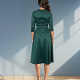 Rochie midi cu buzunare și mânecă 3/4 verde 
