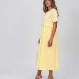 Rochie midi din bumbac cu nasturi laterali și buzunar galben PR968