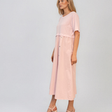 Rochie midi din bumbac cu nasturi laterali și buzunar roz PR968