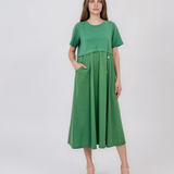 Rochie midi din bumbac cu nasturi laterali și buzunar verde PR968