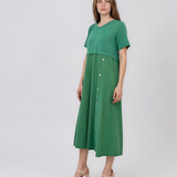 Rochie midi din bumbac cu nasturi laterali și buzunar verde PR968