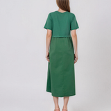 Rochie midi din bumbac cu nasturi laterali și buzunar verde PR968