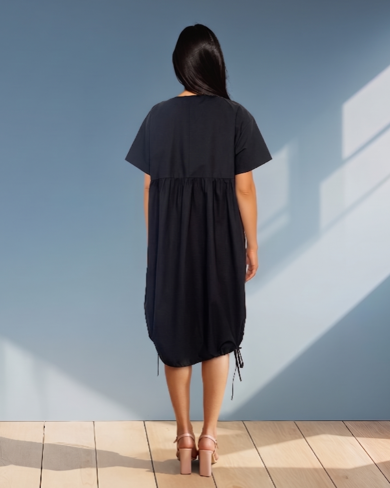 Rochie midi din bumbac cu trandafir croșetat negru-alb PR873