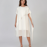 Rochie midi din tencel cu drapaj asimetric alb HL189
