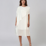 Rochie midi din tencel cu drapaj asimetric alb HL189