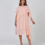 Rochie midi din tencel cu drapaj asimetric roz HL189