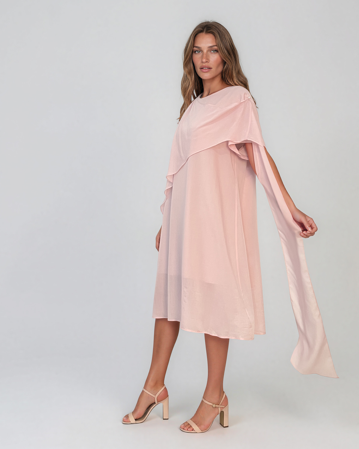 Rochie midi din tencel cu drapaj asimetric roz HL189