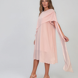 Rochie midi din tencel cu drapaj asimetric roz HL189