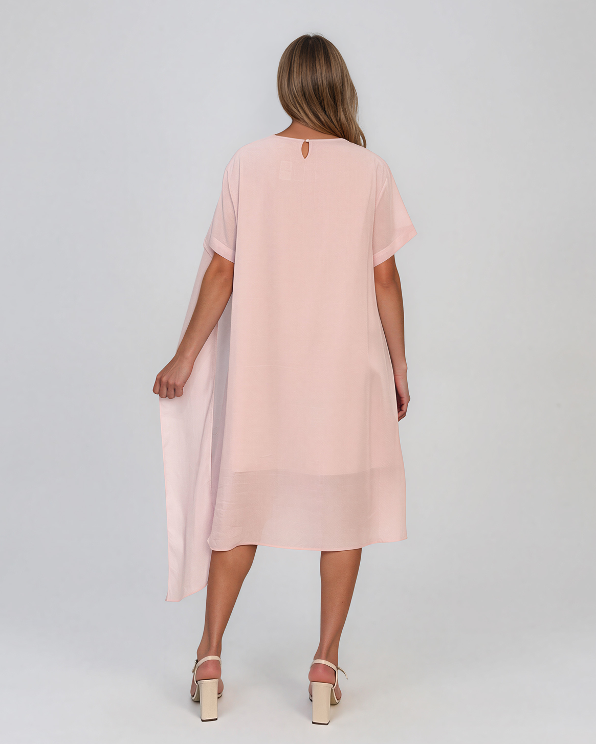 Rochie midi din tencel cu drapaj asimetric roz HL189