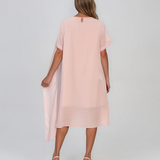 Rochie midi din tencel cu drapaj asimetric roz HL189