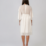 Rochie midi din tencel cu mâneci fluture și talie înaltă alb HL182