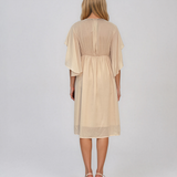 Rochie midi din tencel cu mâneci fluture și talie înaltă crem HL182