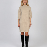 Rochie midi din tricot cu guler înalt crem PN142