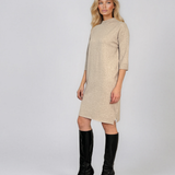 Rochie midi din tricot cu guler înalt crem PN142