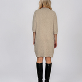 Rochie midi din tricot cu guler înalt crem PN142