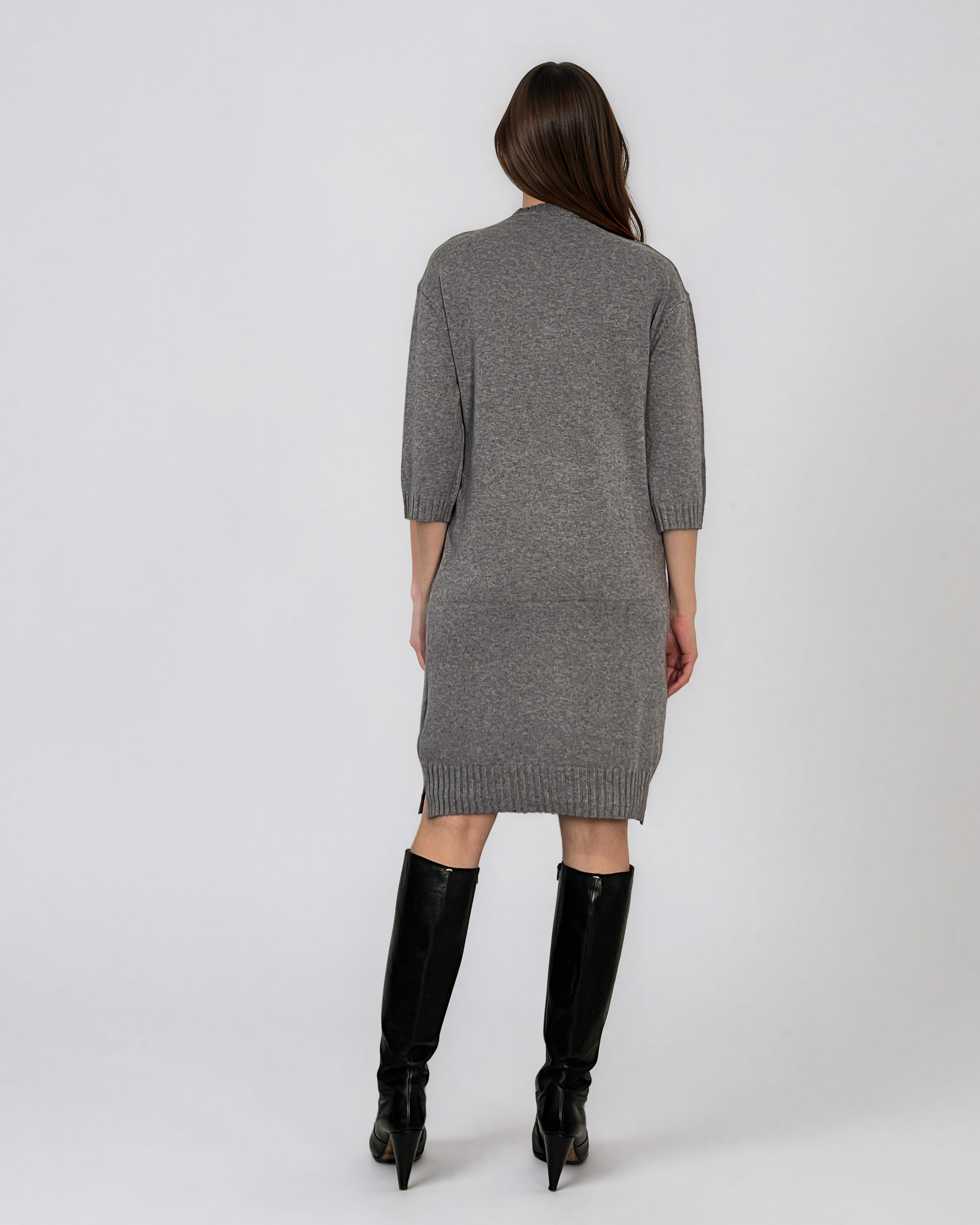 Rochie midi din tricot cu guler înalt gri PN142