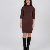 Rochie midi din tricot cu guler înalt maro PN142