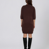 Rochie midi din tricot cu guler înalt maro PN142