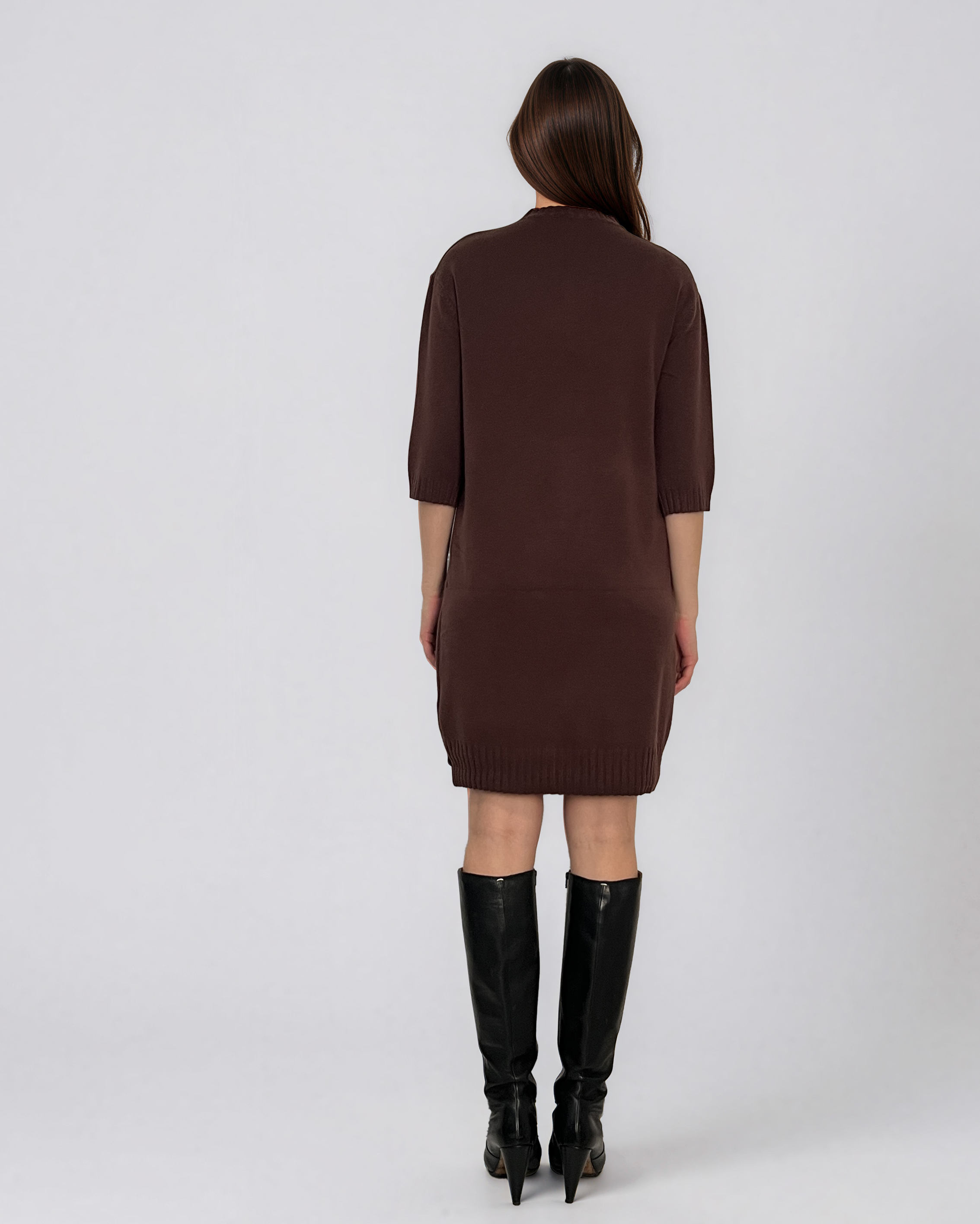 Rochie midi din tricot cu guler înalt maro PN142