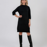 Rochie midi din tricot cu guler înalt negru PN142