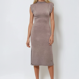 Rochie midi din tricot cu slituri laterale gri 