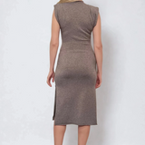 Rochie midi din tricot cu slituri laterale gri 