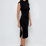 Rochie midi din tricot cu slituri laterale negru 