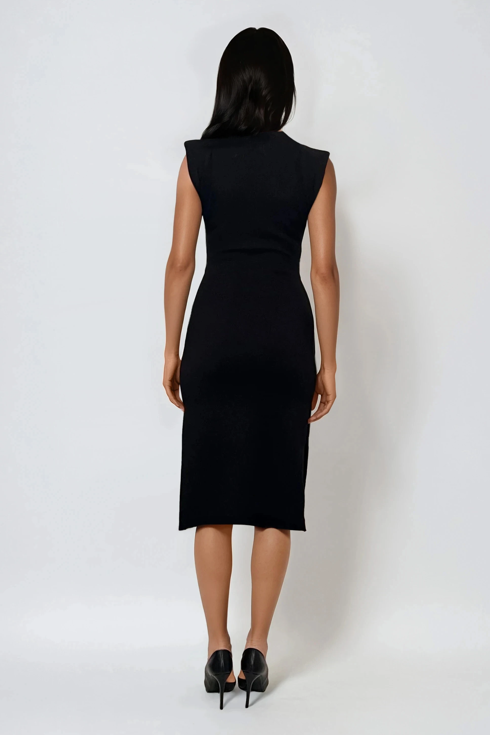 Rochie midi din tricot cu slituri laterale negru 