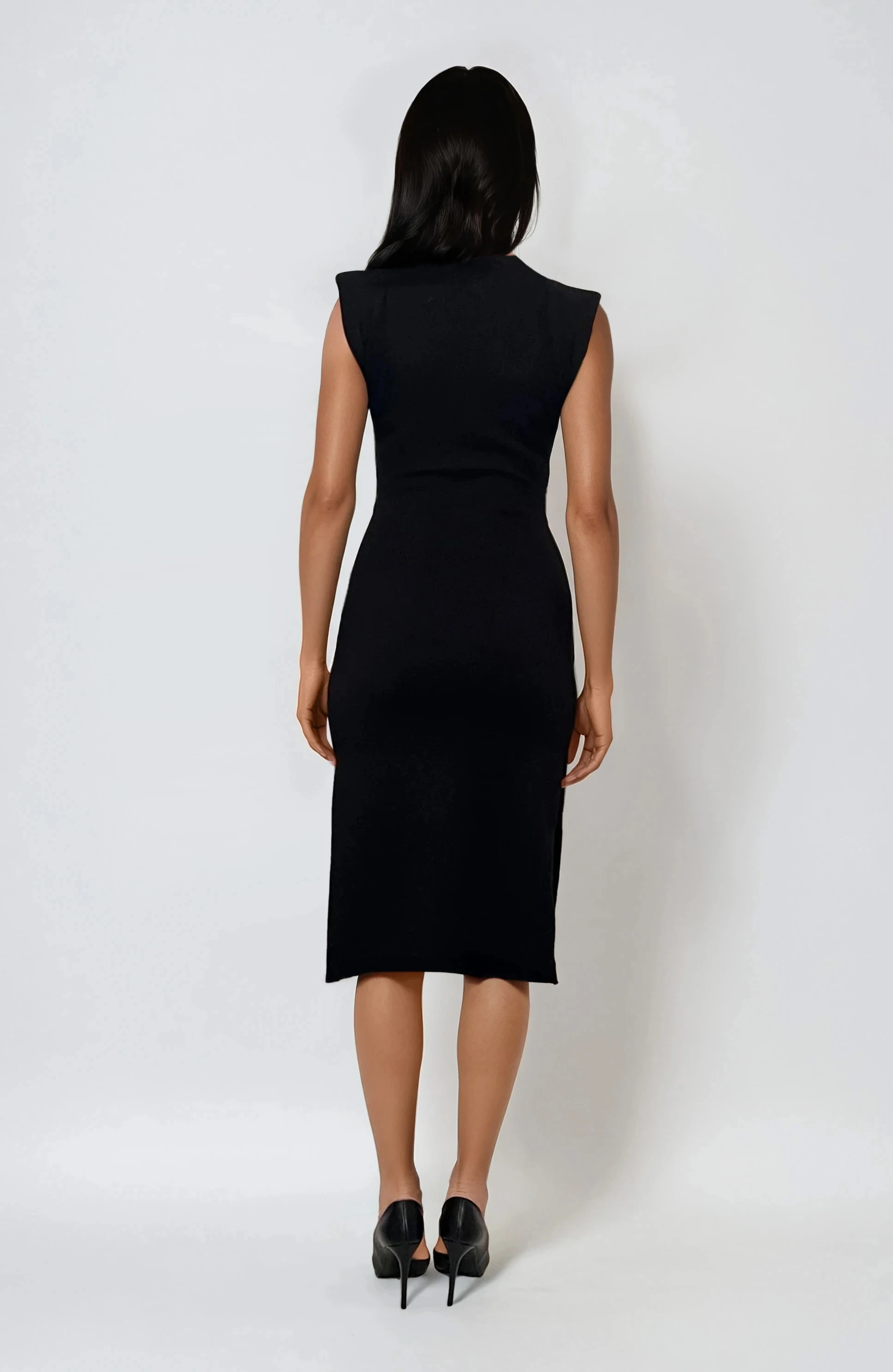 Rochie midi din tricot cu slituri laterale negru 