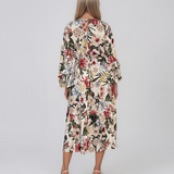 Rochie midi din vâscoză cu imprimeu floral și mâneci cu volan alb HL157