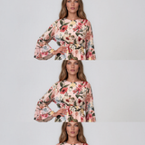 Rochie midi din vâscoză cu imprimeu floral și mâneci cu volan roz HL157