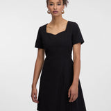 Rochie midi elegantă cu mânecă scurtă și pliuri ORSAY negru ORS007