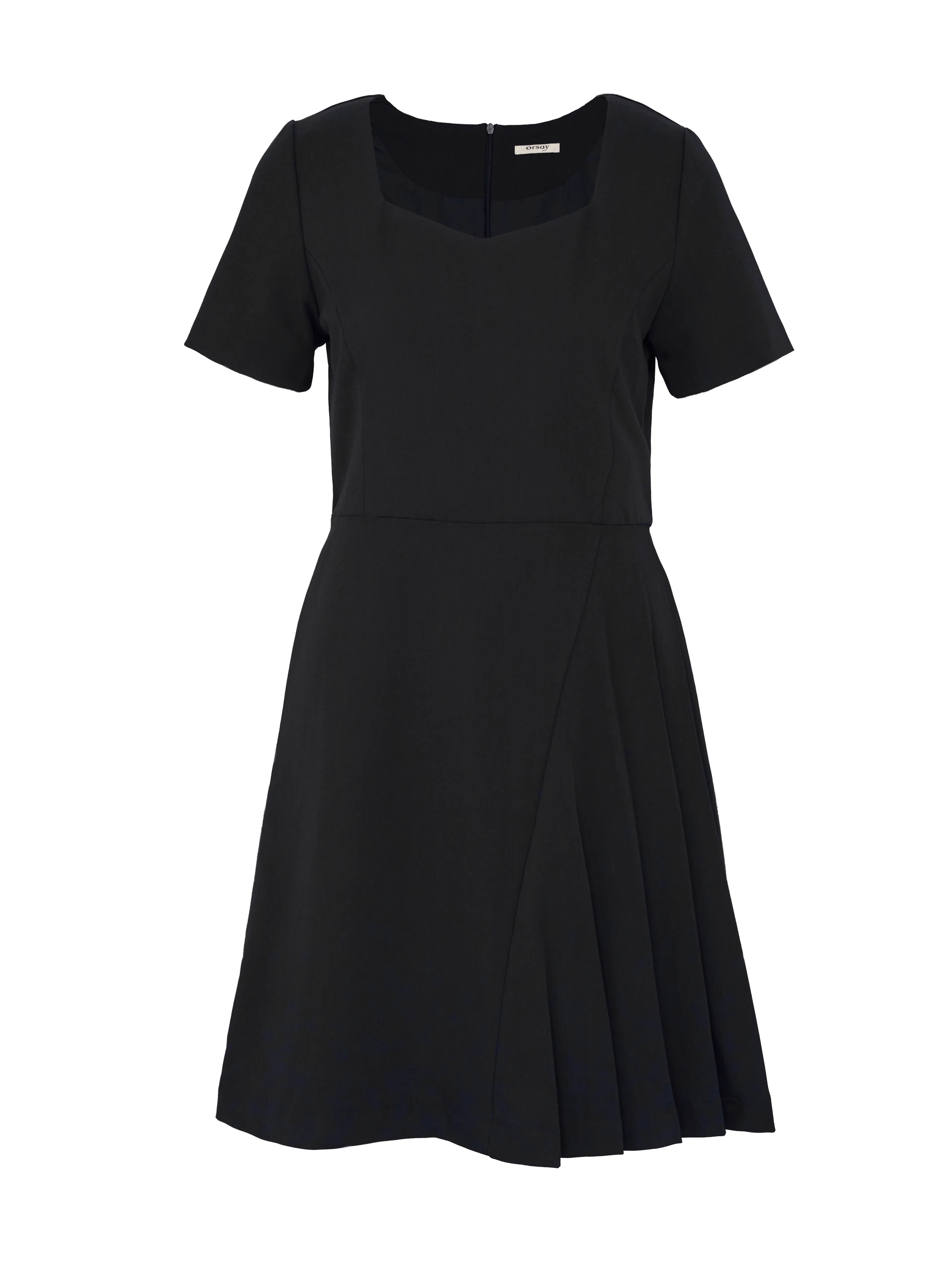 Rochie midi elegantă cu mânecă scurtă și pliuri ORSAY negru ORS007