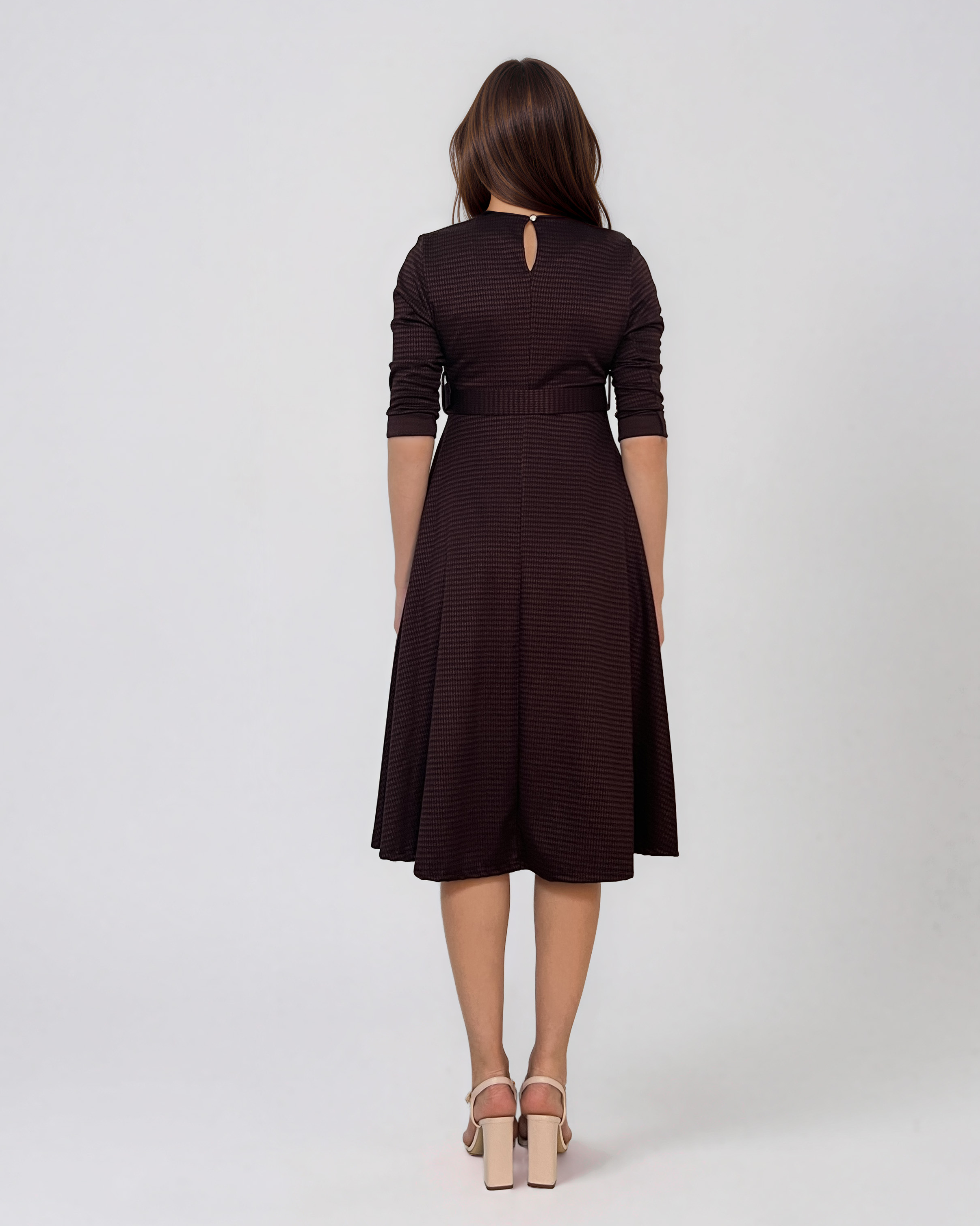 Rochie midi evazată cu mânecă lungă grena LM028