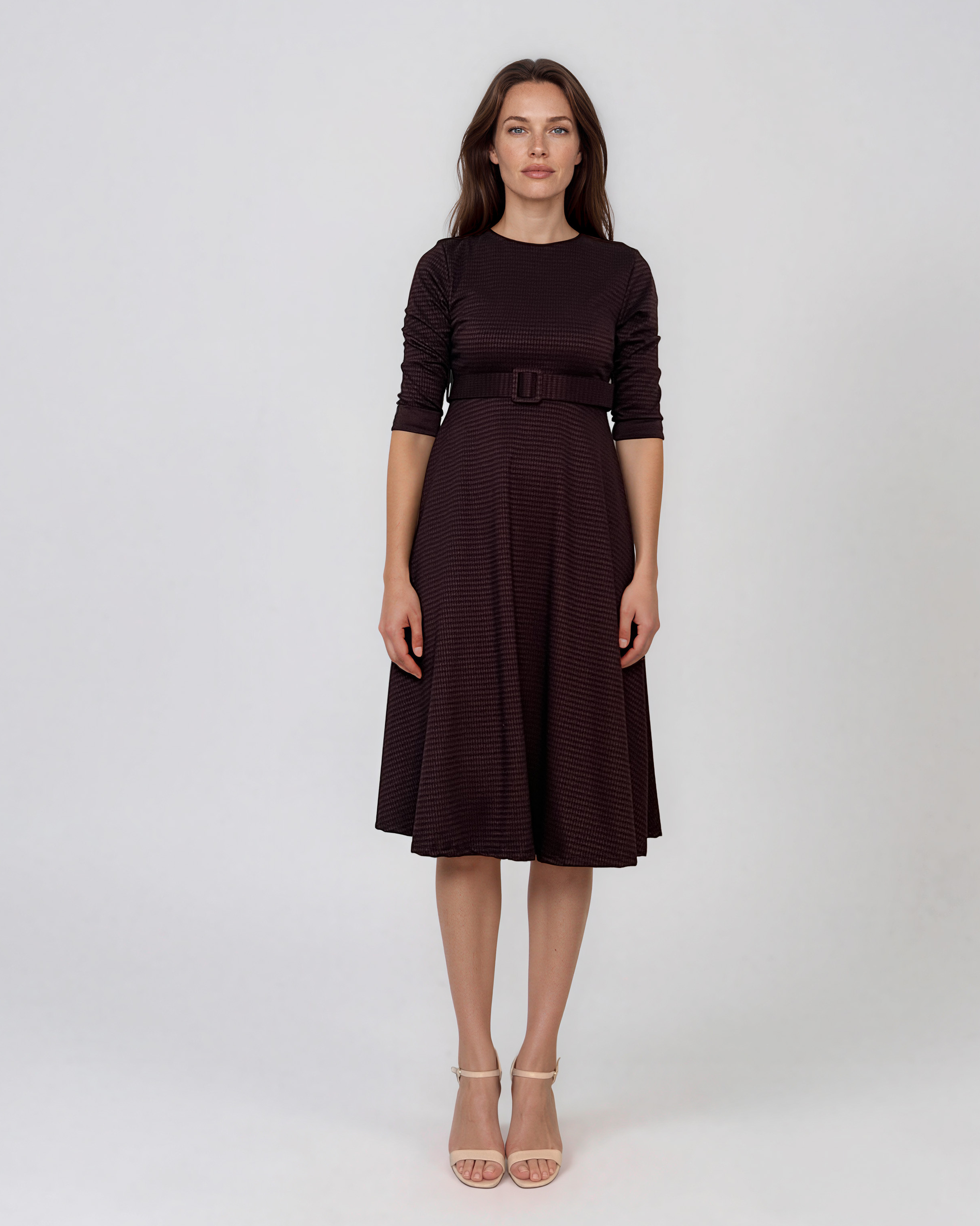 Rochie midi evazată cu mânecă lungă grena LM028