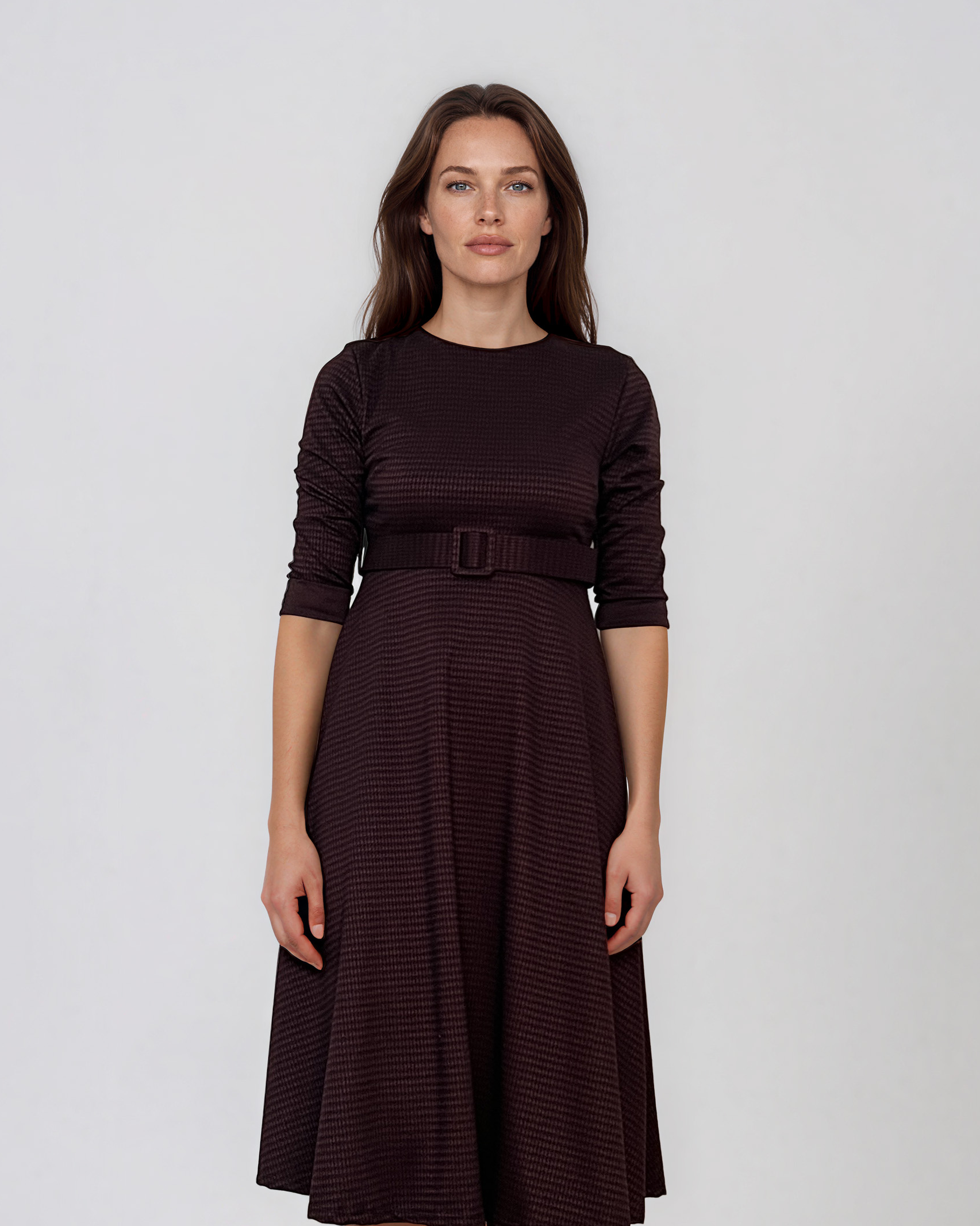 Rochie midi evazată cu mânecă lungă grena LM028