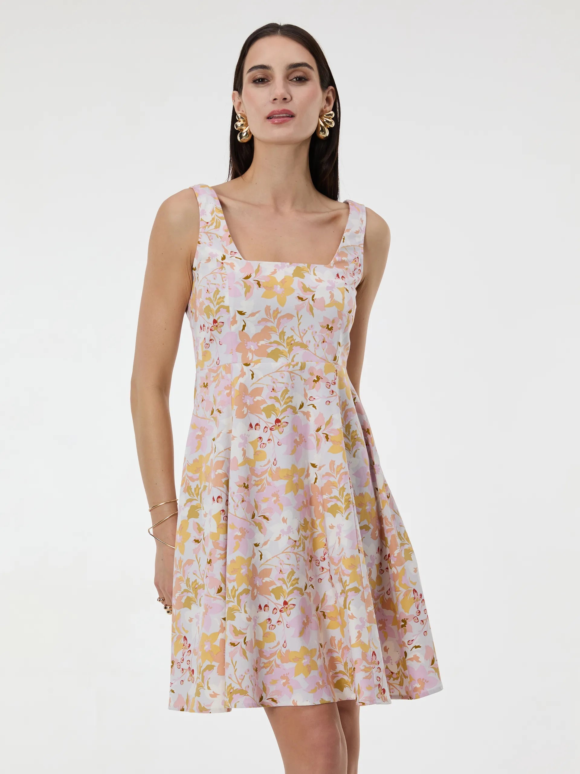 Rochie până la genunchi din bumbac cu imprimeu floral ORSAY alb-flori ORS012