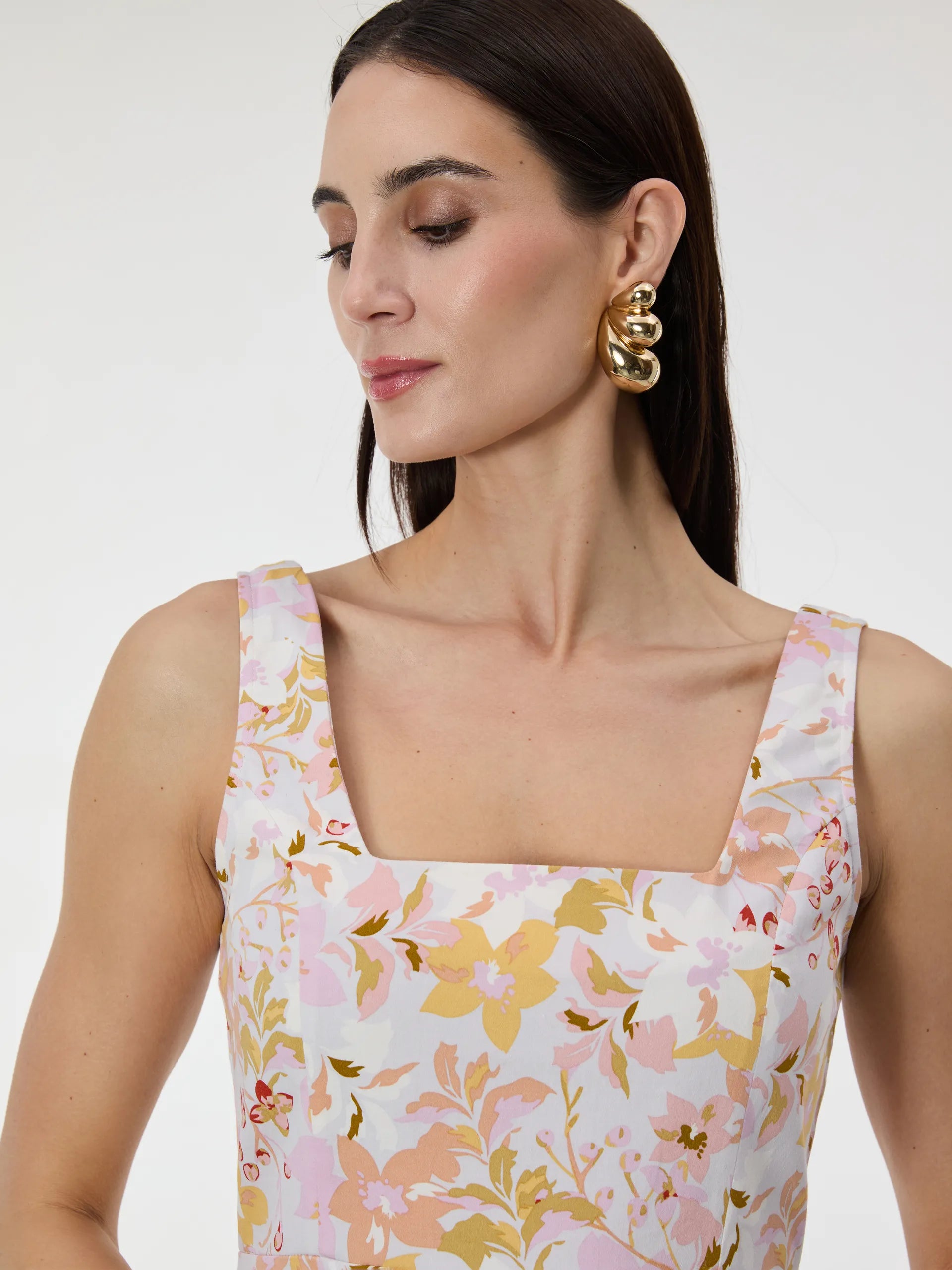 Rochie până la genunchi din bumbac cu imprimeu floral ORSAY alb-flori ORS012