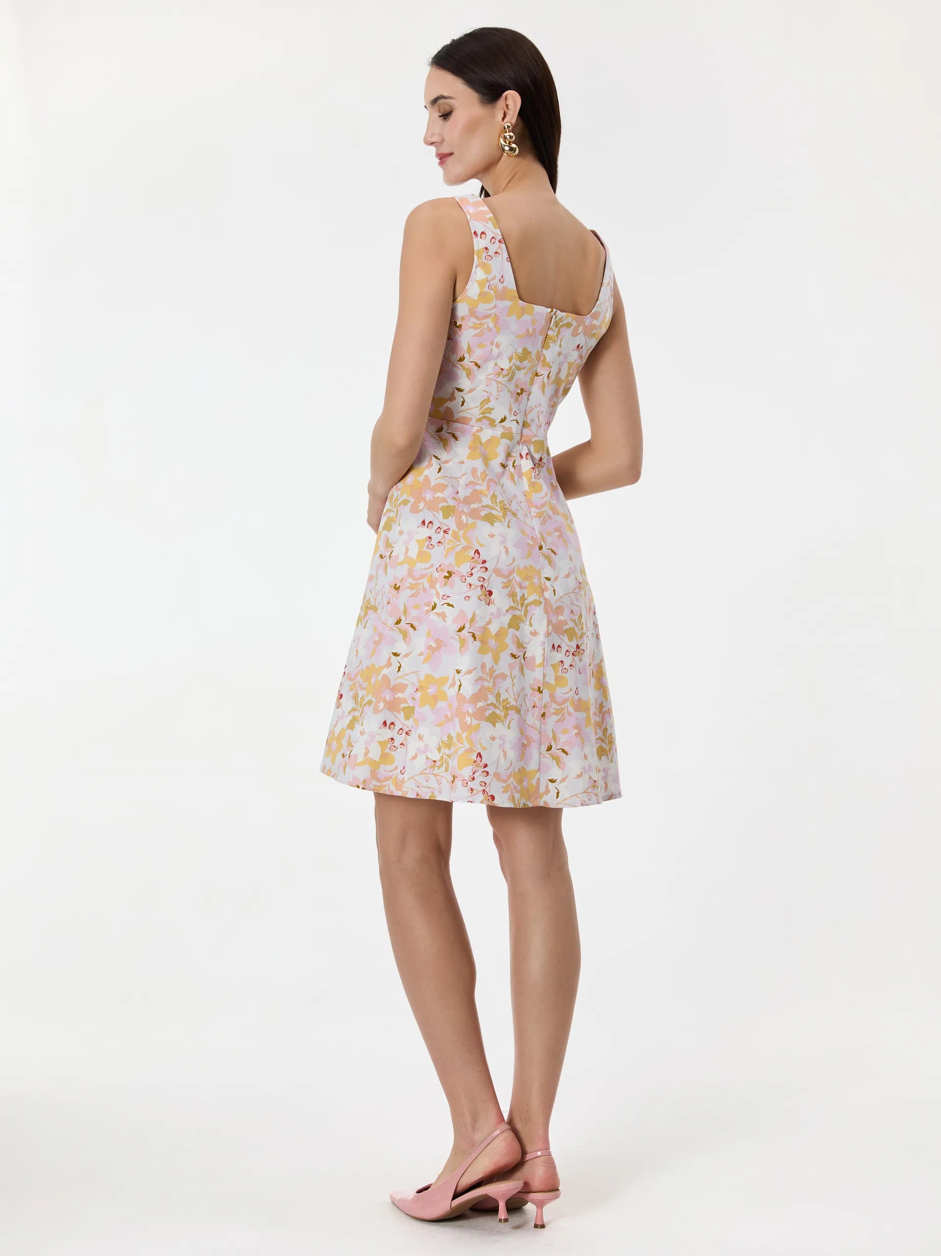 Rochie până la genunchi din bumbac cu imprimeu floral ORSAY alb-flori ORS012