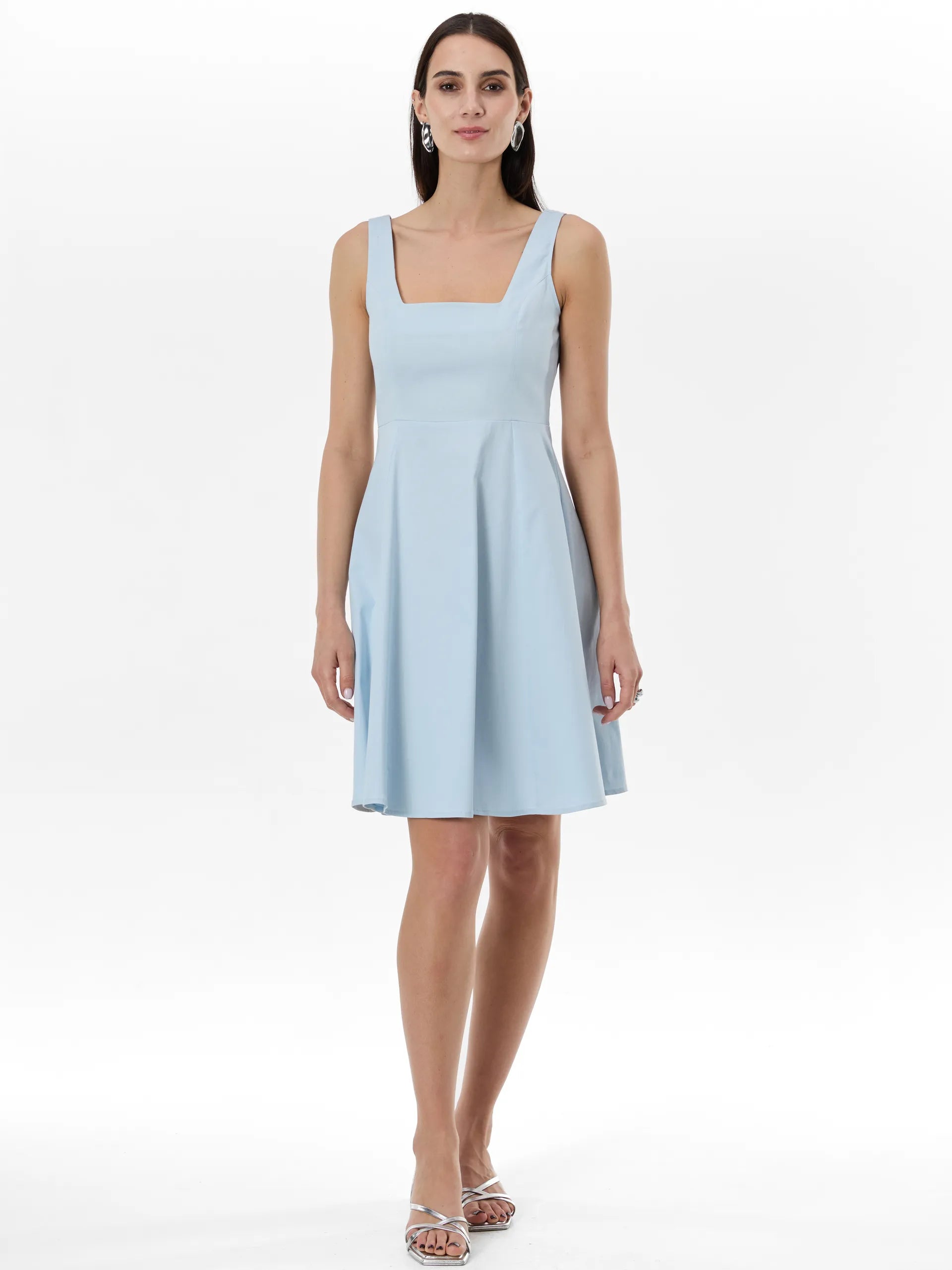 Rochie până la genunchi din bumbac cu imprimeu floral ORSAY bleu ORS012