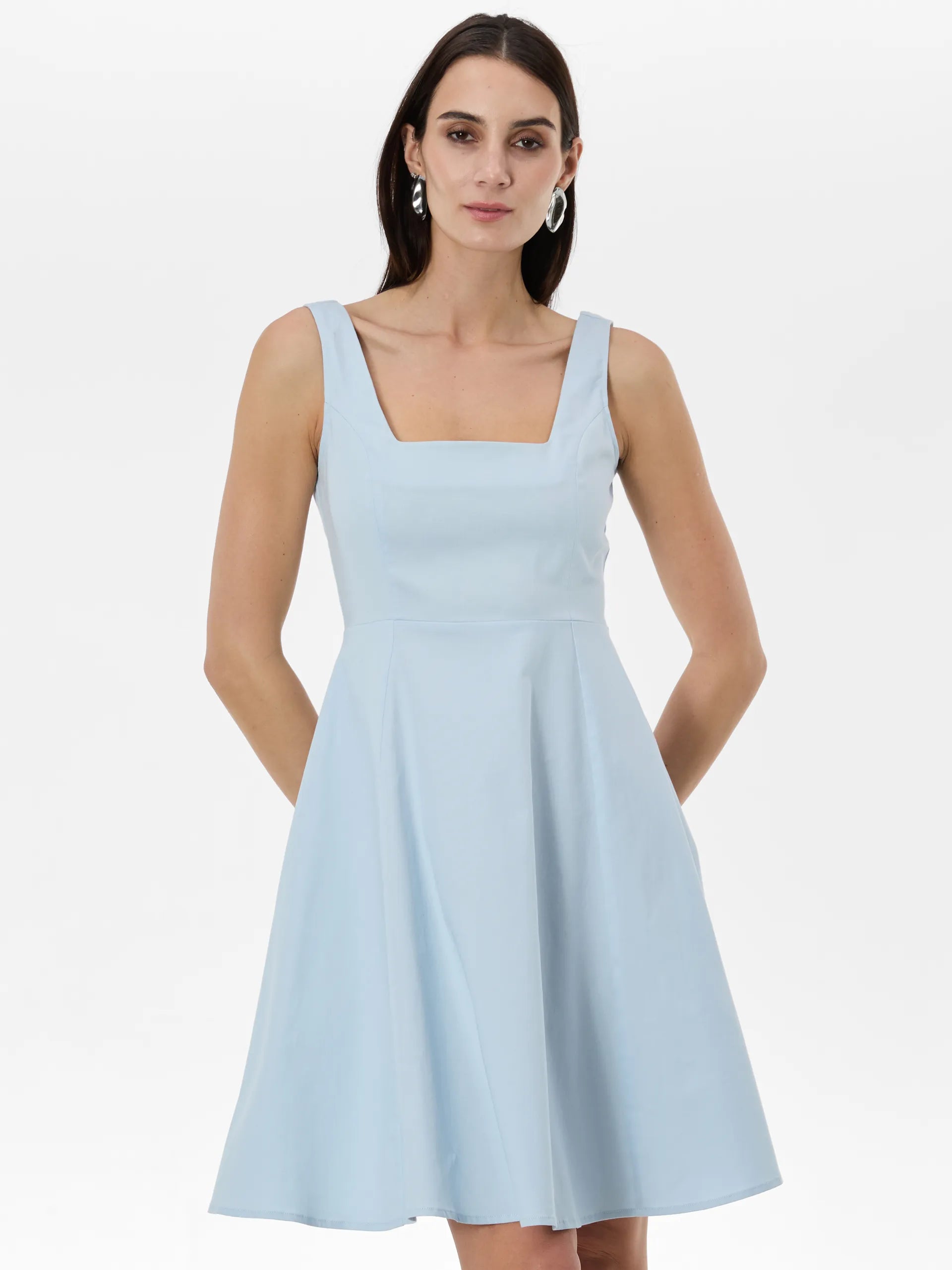 Rochie până la genunchi din bumbac cu imprimeu floral ORSAY bleu ORS012