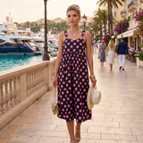 Rochie sarafan cu buline bleumarin HL127