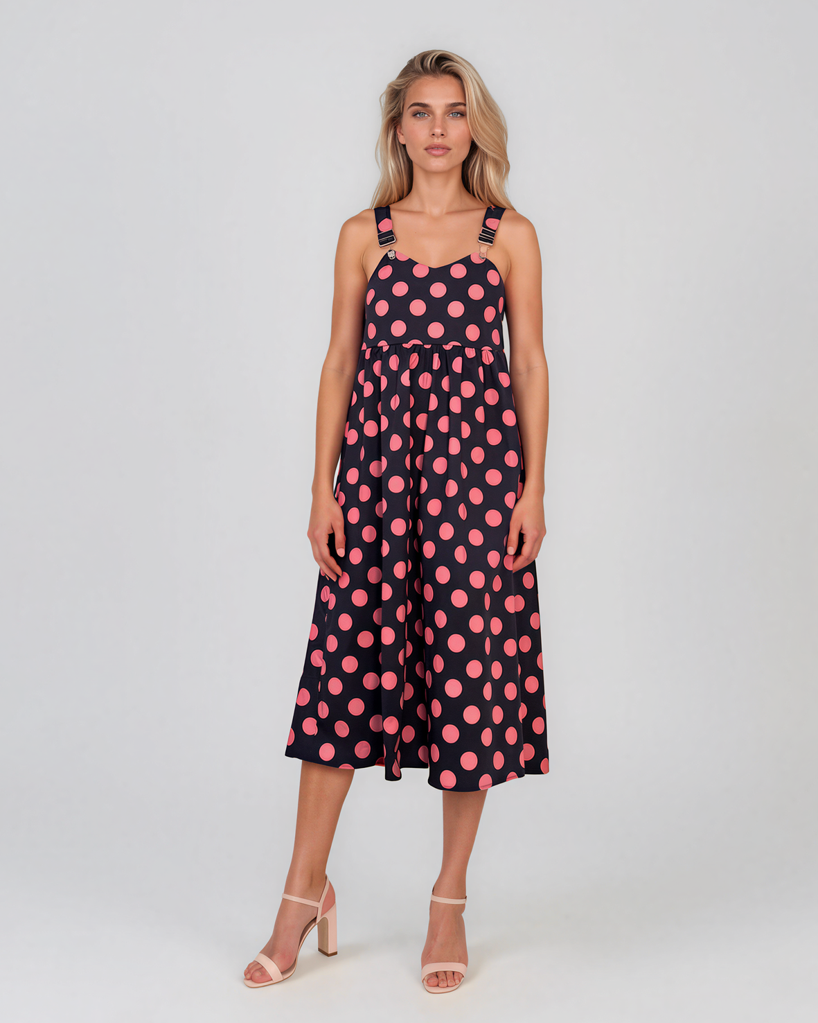 Rochie sarafan cu buline bleumarin HL127