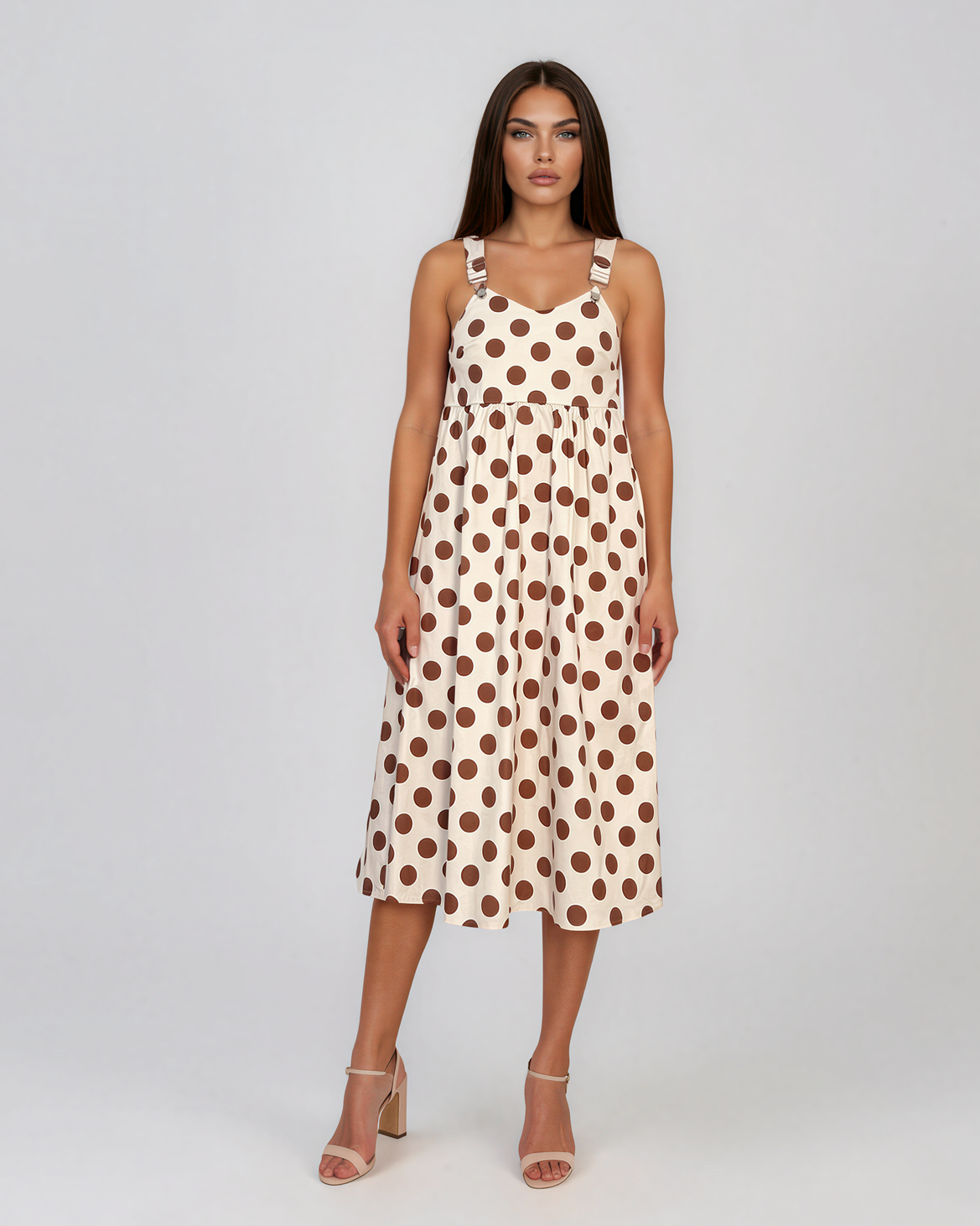 Rochie sarafan cu buline crem HL127
