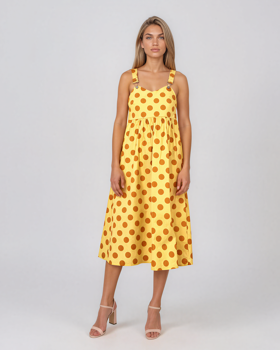 Rochie sarafan cu buline galben HL127