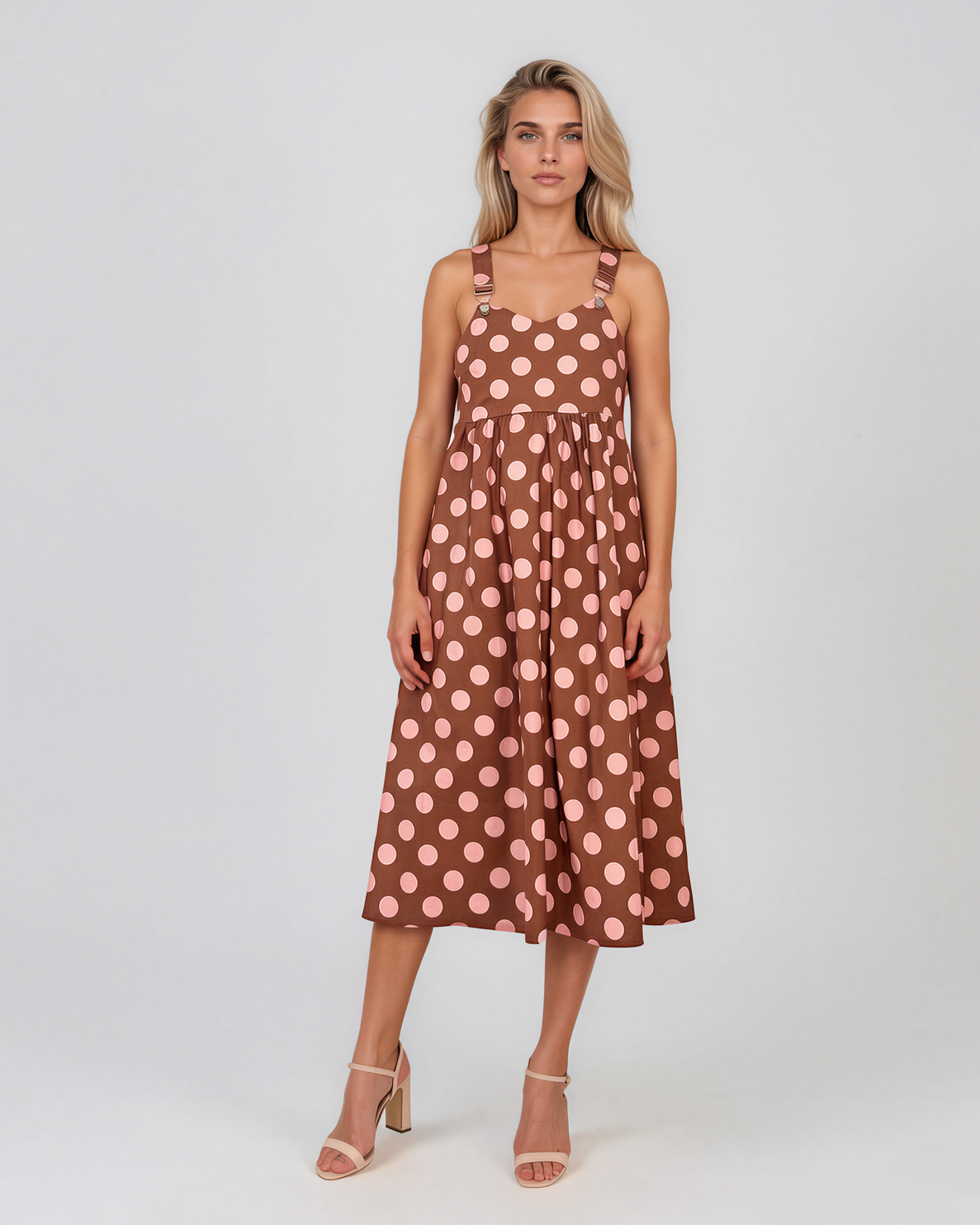 Rochie sarafan cu buline maro HL127